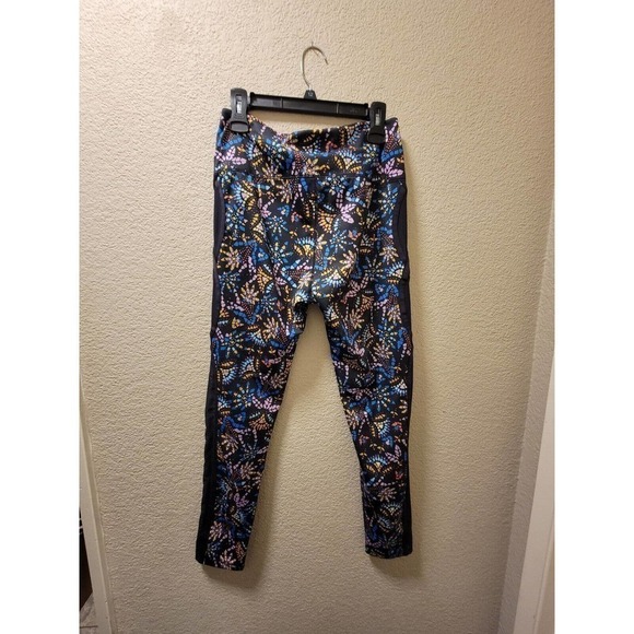 Free People Movement Size L Rare Abstract Boho Mesh Paneling Leggings Multicolor - Picture 5 of 5